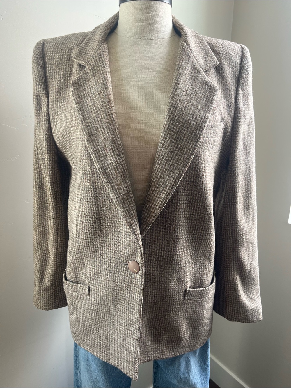 Vintage Wool Blend Tweed Blazer Made USA Heritage Equestrian Old Money Jacket